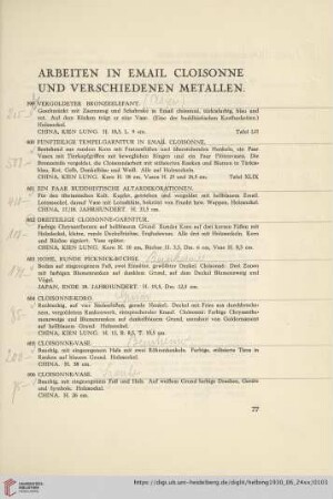 Arbeiten in Email Cloisonne und verschiedenen Metallen (Nr. 599-624)