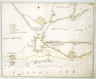 WHK 4 Französisch-Holländischer Krieg von 1672-1678: Karte des Kanonenangriffe von See aus auf Naerden, 1673