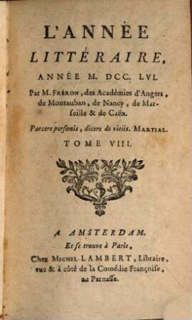 L' année littéraire. 1756,8