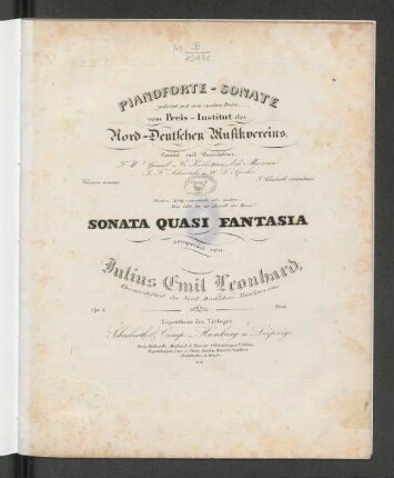 Sonata Quasi Fantasia : Op. 5. ; Pianoforte-Sonate gekrönt mit dem zweiten Preise vom Preis-Institut des Nord-Deutschen Musikvereins ...