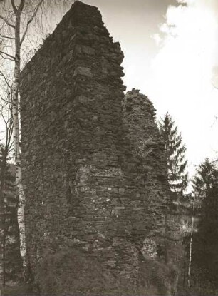 Erzgebirge. Niederlauterstein, nprdöstlich Marienberg. Burgruine Lauterstein. Mauerrest, Turm?