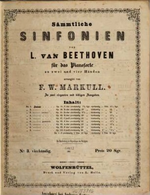 Sämmtliche Sinfonien, 1,3. Dritte Sinfonie (Eroica): op. 55; Es-Dur. - Pl.-Nr. 191. - 65 S.