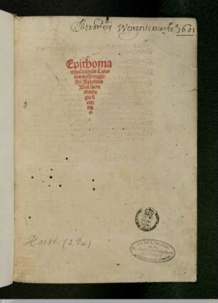 Titelblatt: Epithoma expositionis canonis missae (Gabriel Biel)
