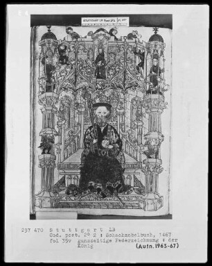 Schachzabelbuch des Konrad von Ammenhausen — Repräsentationsbild des Königs, Folio 35recto