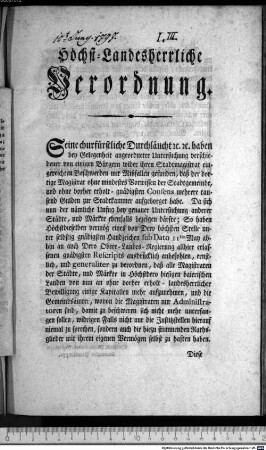 Höchst-Landesherrliche Verordnung. : München den 10ten Juny 1797. Churpfalzbaierische Obere-Landes-Regierung. Churfürstl. Oberen-Landes-Regierungs-Secretaire Prandl mppr.