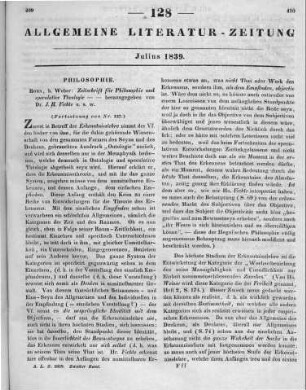 Zeitschrift für Philosophie und spekulative Theologie. Hrsg. von J. H. Fichte. Bd. 1-2. Bonn: Weber 1837-38 (Fortsetzung von Nr. 127.)