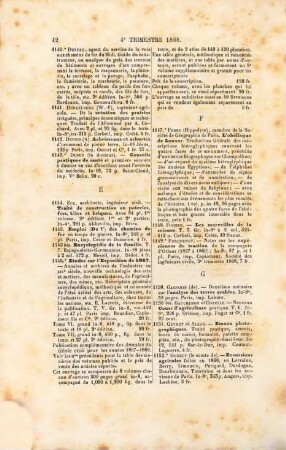 Bibliographie des Ingénieurs, des Architectes des Chefs d'Usines Industrielles, des Elèves des Écoles Polytechnique et Professionnelles et des Agriculteurs : Revue critique des livres nouveaux. 12. 1868