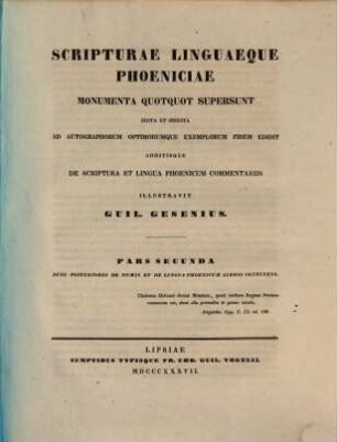 Scripturae linguaeque Phoeniciae monumenta quotquot supersunt. 2, Duos posteriores de Numis et de lingua Phoenicum libros continens