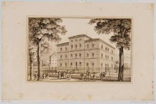 Das Versammlungsgebäude der Dresdner Freimaurerlogen an der Ostraallee gegenüber dem Zwingerteich in Dresden