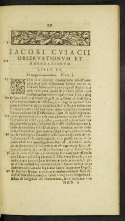 Iacobi Cuiacii Observationum Et Emendationum Liber XX.