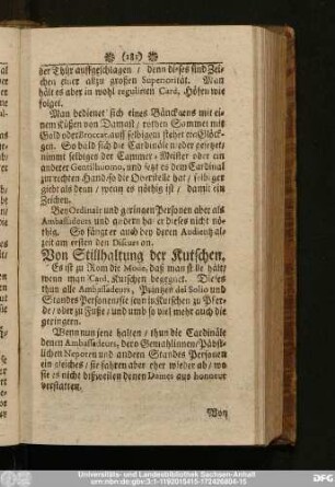 Von Stillhaltung der Kutschen.