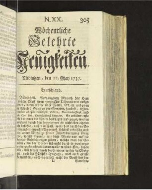 N. XX. Tübingen, den 17. May 1737