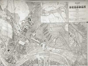 Plan von Dresden : Plan von Dresden. 1 : 10 000. Stadtvermessungsamt Dresden (Kießling), 30. Auflage 1916. Ausschnitt: NO-Sektor mit Neustadt und Teilkarten Rähnitz/Gartenstadt Hellerau sowie Wachwitz/Niederpoyritz/Laubegast. Dresden: Stadtarchiv