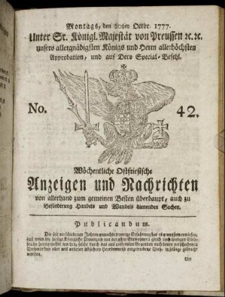 No. 42. Montags, den 20ten Octbr. 1777.