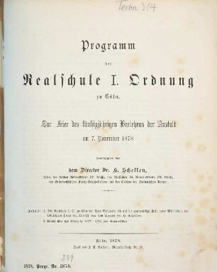 Programm der Realschule I. Ordnung zu Cöln. 1877/78