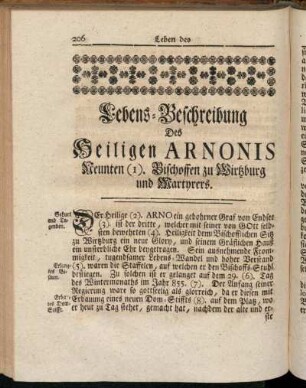 Lebens-Beschreibung Des Heiligen Arnonis Neunten(I). Bischoffen zu Wirtzburg und Martyrers.