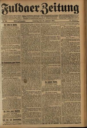 Zweite Ausgabe vom Samstag, den 27. Februar 1915.