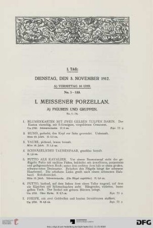 I. Meissener Porzellan (Nr. 1-133)