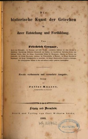 Die historische Kunst der Griechen in ihrer Entstehung und Fortbildung