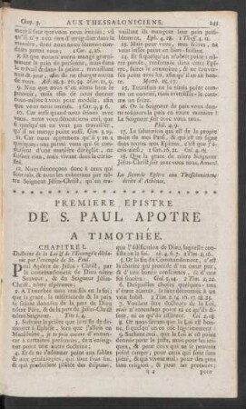 Premiere Epistre De S. Paul Apotre A Timothée