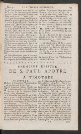 Premiere Epistre De S. Paul Apotre A Timothée
