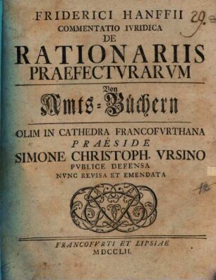 Commentatio iur. de rationariis praefecturarum