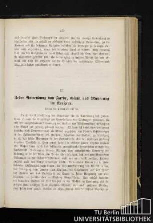 II. Ueber Anwendung von Farbe, Glanz und Musterung im Aeußern