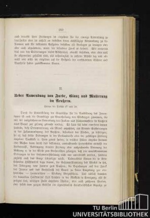 II. Ueber Anwendung von Farbe, Glanz und Musterung im Aeußern