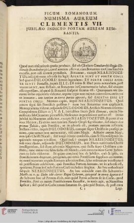 Ficum Romanorum Numisma Aureum Clementis VII. [...]