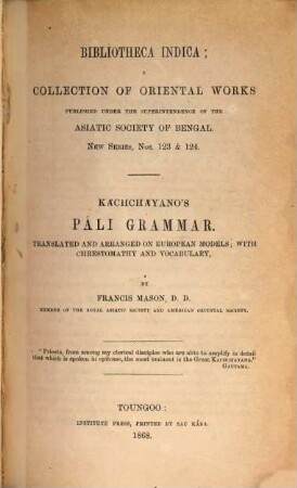 Kachchayano's Pali grammar