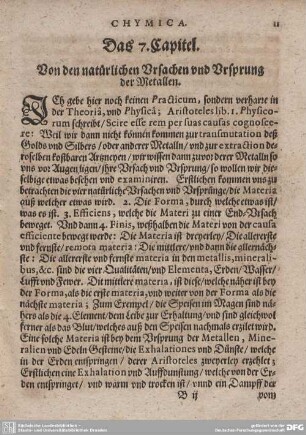 Das 7. Capitel. Von den natürlichen Ursachen und Ursprung der Metallen.