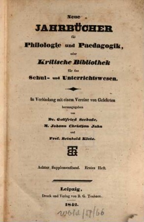 Archiv für Philologie und Pädagogik. 8. 1842