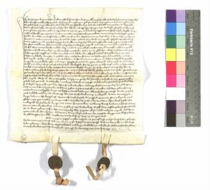 Sonntag vor St. Veit; Endris von Winzenhofen bekennt seine Leibeigenschaft gegenüber Albrecht's von Hohenlohe; Siegel: Engelhart von Berlichingen und Hans von Berlichingen.