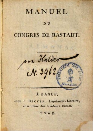 Manuel du congrès de Rastadt