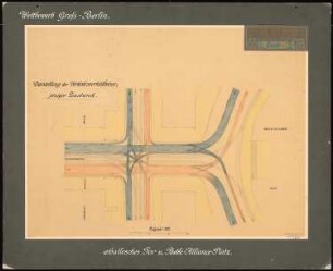 Wettbewerb Groß-Berlin 1910 Hallesches Tor und Belle-Alliance-Platz: Lageplan der jetzigen Verkehrsverhältnisse am Halleschen Tor 1:200