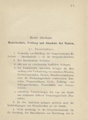 Erster Abschnitt. Bauerlaubnis, Prüfung und Abnahme der Bauten