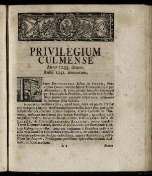 Privilegium Culmense Anno 1233. datum. Anno 1251. renovatum. - Literæ, D. Sigismundi, Regis,