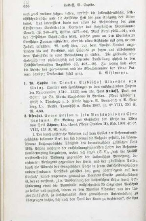 638-640 [Rezension] Kalkoff, Paul, W. Capito im Dienste Erzbischof Albrechts von Mainz