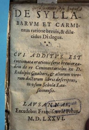 De Syllabarvm Et Carminum ratione breuis, & dilucidus Dialogus CVI
