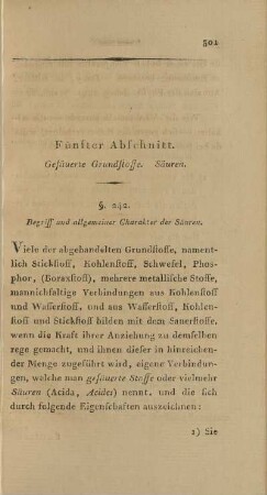 Fünfter Abschnitt. Gesäuerte Grundstoffe. Säuren.