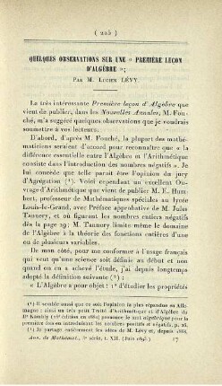 Quelques observations sur une "première lecon d'algèbre".