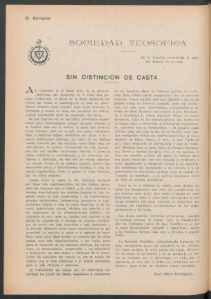 Sociedad Teosófica - Sin distinción de casta