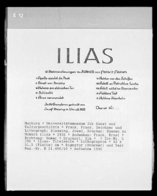 Szenen zu Homers Ilias — Ilias- Titelseite