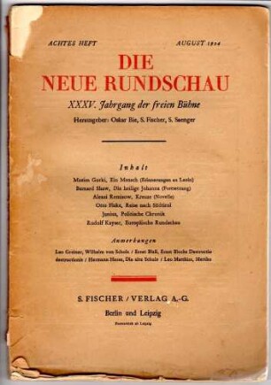 Die Neue Rundschau, August 1924