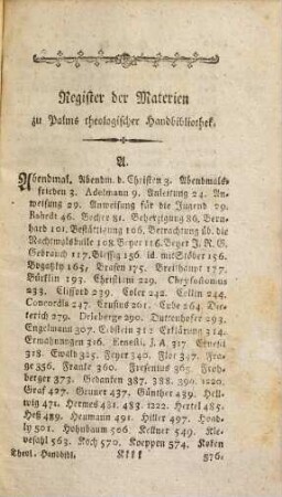 Handbibliothek der theologischen Litteratur, 4. Register