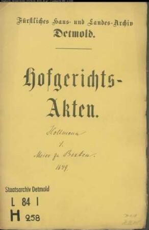 Hollmann, Felix gegen Johann Meier zu Bexten - Schuldforderung