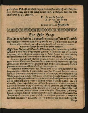Die Erste Frage - Die Fünffte Frage.
