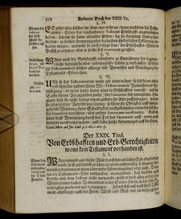 Der XXIX. Titul. Von Erbschafften und Erb-Gerechtigkeiten, wann kein Testament vorhanden ist.