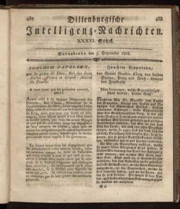 XXXVI. Stück... den 3. September 1808 - XXXIX. Stück... den 24. September 1808.