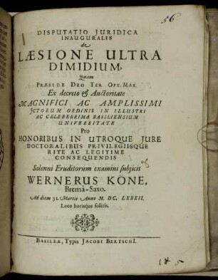 Disputatio Iuridica Inauguralis de Laesione Ultra Dimidium
